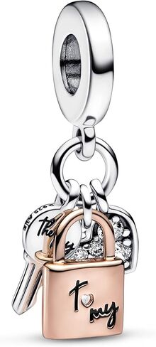 PANDORA Two-tone Key, Padlock & Heart Triple Dangle Charm 782506C01 in Saudi Arabia