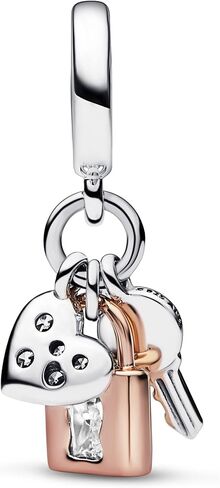 PANDORA Two-tone Key, Padlock & Heart Triple Dangle Charm 782506C01 in Saudi Arabia