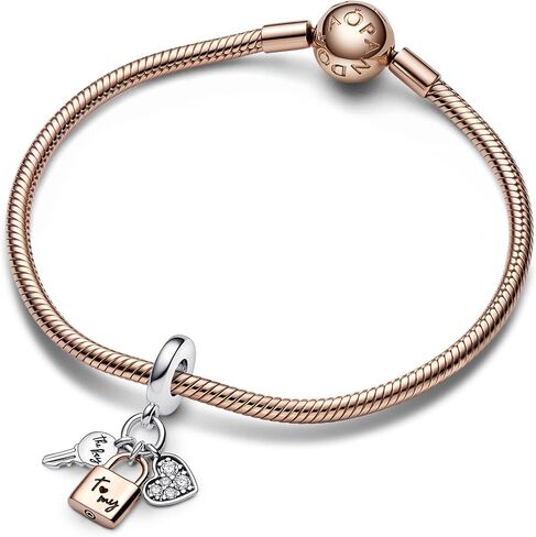 PANDORA Two-tone Key, Padlock & Heart Triple Dangle Charm 782506C01 in Saudi Arabia