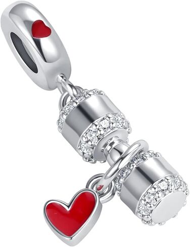 LuxglitterLin Dumbbell Barbell Gym Fitness Charm Pink Cubic Zirconia Bead for European Bracelet in Saudi Arabia