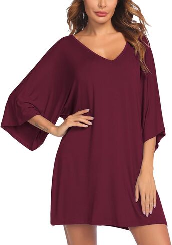 Ekouaer Women's Sleepshirt Deep V Neck Nightgown Batwing Nightshirt Oversized Sleepwear S-4XL in Saudi Arabia