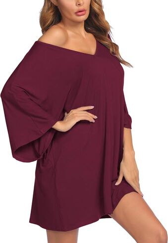 Ekouaer Women's Sleepshirt Deep V Neck Nightgown Batwing Nightshirt Oversized Sleepwear S-4XL in Saudi Arabia