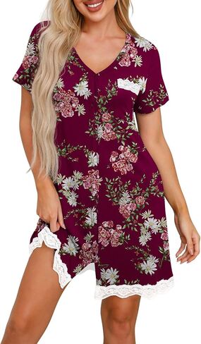 PrinStory Women's Nightgown Short Sleeve Nightshirt Button Down Sleepshirt Casual Sleepwear in Saudi Arabia