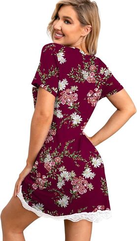 PrinStory Women's Nightgown Short Sleeve Nightshirt Button Down Sleepshirt Casual Sleepwear in Saudi Arabia