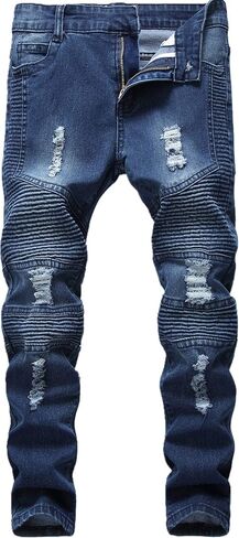 Boy's Stylish Moto Biker Skinny Ripped Wrinkled Stretch Fit Denim Jeans in Saudi Arabia