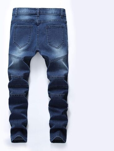 Boy's Stylish Moto Biker Skinny Ripped Wrinkled Stretch Fit Denim Jeans in Saudi Arabia