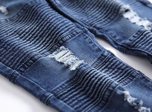Boy's Stylish Moto Biker Skinny Ripped Wrinkled Stretch Fit Denim Jeans in Saudi Arabia