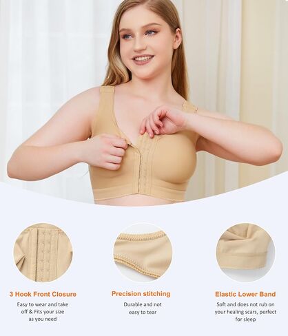 Wonderience Post-Surgical Bra Wide Adjustable Straps with Front Closure Wirefree in Saudi Arabia