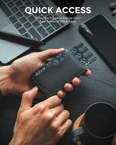 محفظة حامل بطاقات VULKIT للرجال مع بطاقة هوية ونوافذ RFID ومحفظة منبثقة ومحفظة جلدية رفيعة تحمل ما يصل إلى 12 بطاقة حافظة بطاقات للرجال، أسود in Kuwait