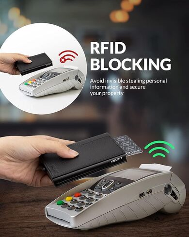 محفظة حامل بطاقات VULKIT للرجال مع بطاقة هوية ونوافذ RFID ومحفظة منبثقة ومحفظة جلدية رفيعة تحمل ما يصل إلى 12 بطاقة حافظة بطاقات للرجال، أسود in Kuwait