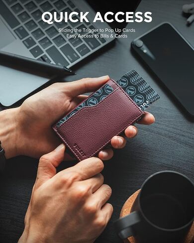 محفظة حامل بطاقات VULKIT للرجال مع بطاقة هوية ونوافذ RFID ومحفظة منبثقة ومحفظة جلدية رفيعة تحمل ما يصل إلى 12 بطاقة حافظة بطاقات للرجال، أسود in Kuwait