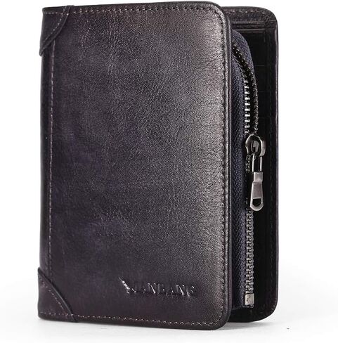 MANBANG Mens Wallet Zipper Genuine Leather RFID Card Holders Cowhide Zip Coin Pocket Bifold wallets for men in Kuwait