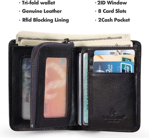 MANBANG Mens Wallet Zipper Genuine Leather RFID Card Holders Cowhide Zip Coin Pocket Bifold wallets for men in Kuwait