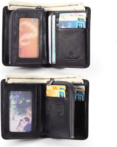 MANBANG Mens Wallet Zipper Genuine Leather RFID Card Holders Cowhide Zip Coin Pocket Bifold wallets for men in Kuwait