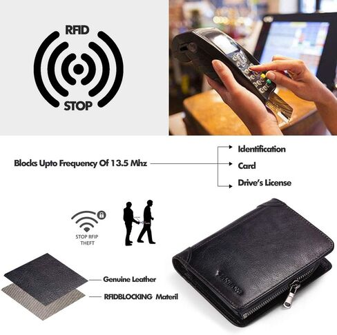 MANBANG Mens Wallet Zipper Genuine Leather RFID Card Holders Cowhide Zip Coin Pocket Bifold wallets for men in Kuwait