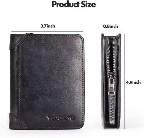 MANBANG Mens Wallet Zipper Genuine Leather RFID Card Holders Cowhide Zip Coin Pocket Bifold wallets for men in Kuwait