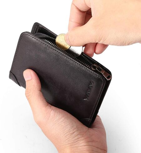 MANBANG Mens Wallet Zipper Genuine Leather RFID Card Holders Cowhide Zip Coin Pocket Bifold wallets for men in Kuwait