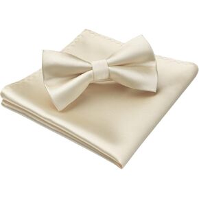 HISDERN Bow Ties for Men Solid Color Pre-Tie Bow Tie and Pocket Square Set Classic Formal Tuxedo Bowties for Wedding Party