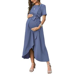 Arach&Cloz Womens Maternity Dress 2023 Summer Short Sleeve Maxi Dresses for Nursing Photoshoot Baby Shower