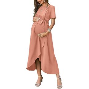 Arach&Cloz Womens Maternity Dress 2023 Summer Short Sleeve Maxi Dresses for Nursing Photoshoot Baby Shower in Saudi Arabia