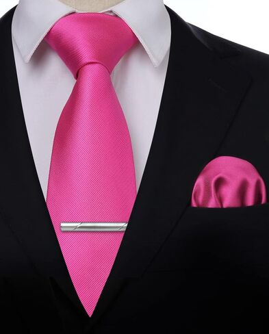 HISDERN ربطات عنق رجالي بلون واحد ربطات عنق زفاف وجيب مربع ربطات العنق مجموعات مشابك ربطات عنق رسمية من الساتان للرجال in Kuwait