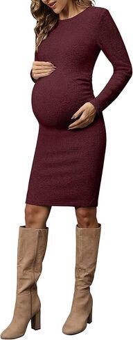 Abkylie فستان حمل مضلع جانبي مكشكش / فستان بطول الركبة مع أكمام طويلة خريفي كاجوال in Kuwait