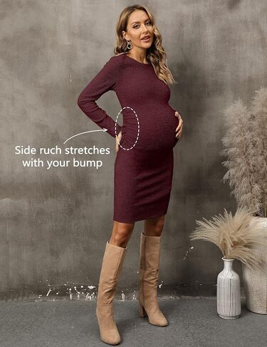 Abkylie فستان حمل مضلع جانبي مكشكش / فستان بطول الركبة مع أكمام طويلة خريفي كاجوال in Kuwait