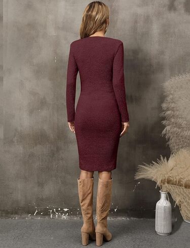 Abkylie فستان حمل مضلع جانبي مكشكش / فستان بطول الركبة مع أكمام طويلة خريفي كاجوال in Kuwait