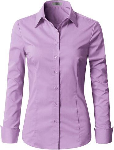 EZEN Womens Slim Fit Long Sleeve Stretchy Button Down Collar Shirt Blouse in Kuwait