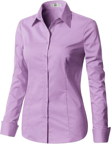 EZEN Womens Slim Fit Long Sleeve Stretchy Button Down Collar Shirt Blouse in Kuwait