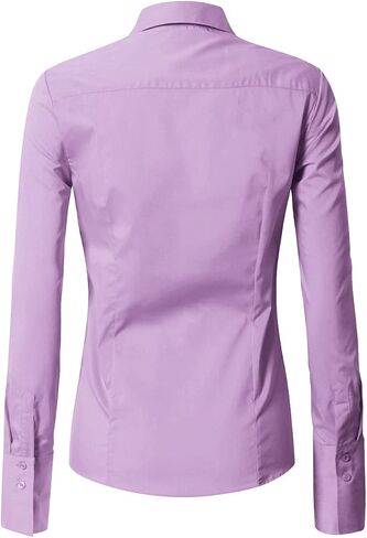 EZEN Womens Slim Fit Long Sleeve Stretchy Button Down Collar Shirt Blouse in Kuwait