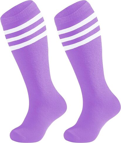 DOOVID Kids Soccer Socks Three Stripes Knee High Socks Cotton Sports Socks Toddler Boys Girls Uniform Tube Socks in Saudi Arabia
