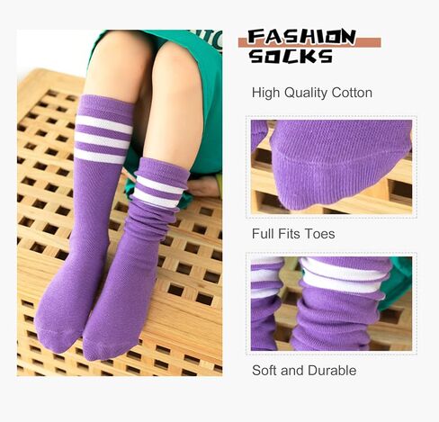 DOOVID Kids Soccer Socks Three Stripes Knee High Socks Cotton Sports Socks Toddler Boys Girls Uniform Tube Socks in Saudi Arabia