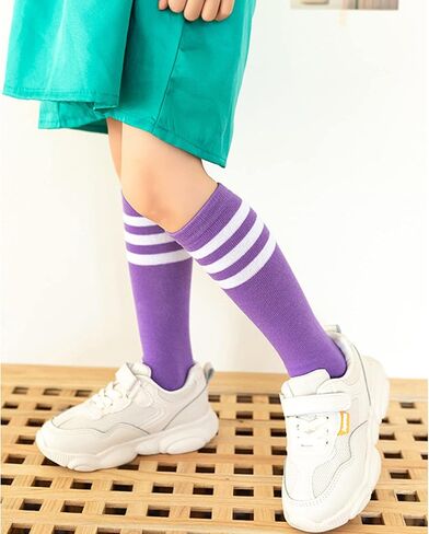 DOOVID Kids Soccer Socks Three Stripes Knee High Socks Cotton Sports Socks Toddler Boys Girls Uniform Tube Socks in Saudi Arabia
