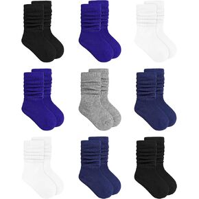 جوارب Auranso Little Girl Slouch Socks حتى الركبة، جوارب قطنية 9 أزواج من الجوارب الطويلة للفتيات in Kuwait