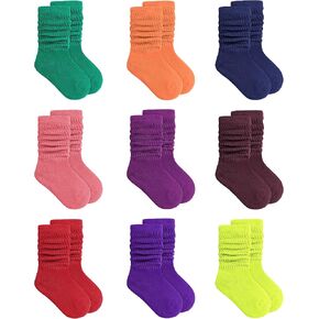 Auranso Little Girl Slouch Socks Knee High Cotton Socks 9 Pairs Girls Long Crew Socks in Saudi Arabia