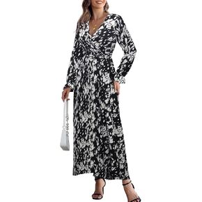 SuperPrity Women Short Sleeve/Long Sleeve Floral Wrap Maxi Dresses V Neck High Waist Flowy A-Line Long Cocktail Party Dress in Saudi Arabia