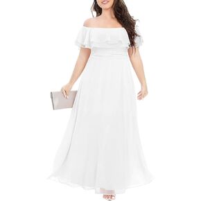 فستان Pinup Fashion نسائي طويل بدون أكتاف من الشيفون مكشكش للحفلات الرسمية على الشاطئ in Kuwait