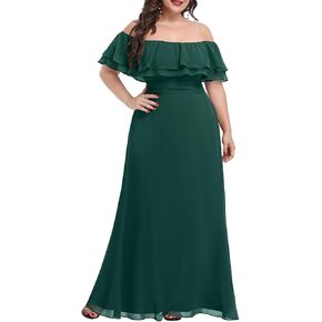 Pinup Fashion Women's Plus Size Off Shoulder Chiffon Ruffle Formal Party Beach Maxi Dress
