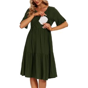 Smallshow Women's Maternity Nursing Dress Ruffle Short Sleeve Breastfeeding Clothes
