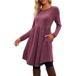 فساتين Jar of Love النسائية الكاجوال بأكمام طويلة، فستان فضفاض بخصر إمبراطوري، فستان خريف وشتاء مع جيوب in Kuwait