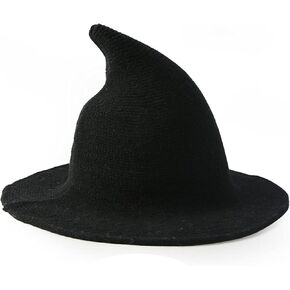Flutaire Womens Witch Hat for Halloween Cosplay Costume Accessory Foldable Wool Knit Wide Brim Wizzard Hat Cap