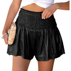 GUOLEZEEV Women Sequin Shorts Smocked High Waisted Flowy Shorts Glitter Sparkly Metallic Shorts in Saudi Arabia