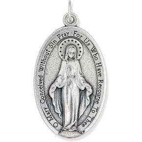 Miraculous Medal Pendant Extra Large -1.75" Oval Silver Oxidized Miraculous Medals Pendant for Necklace, Medals for Jewelry Catholic, Made in Italy in Saudi Arabia