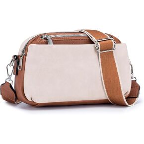 POIUGOYA Small Crossbody Bags for Women,Leather Women's Shoulder Handbag Satchel,Four Zip Pocket Camera Purse with Wide Strap