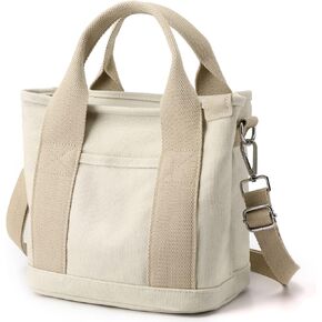 Small Cute Canvas Tote Crossbody Shoulder Bag W/Multiple Pockets Mini Casual Satchel Hobo Handbag Messenger Purse for Women