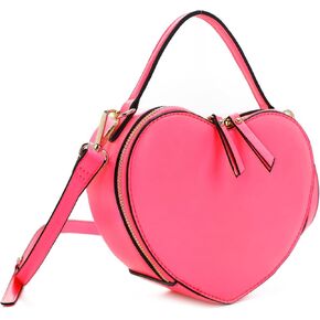 Trendeology Cute Heart Shape Girls Womens Vegan Leather Small Handle Satchel Crossbody Purse