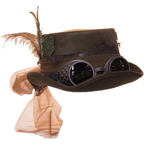 Deluxe Velvet 4.25 Inch Steampunk Top Hat with Removable Goggles in Saudi Arabia