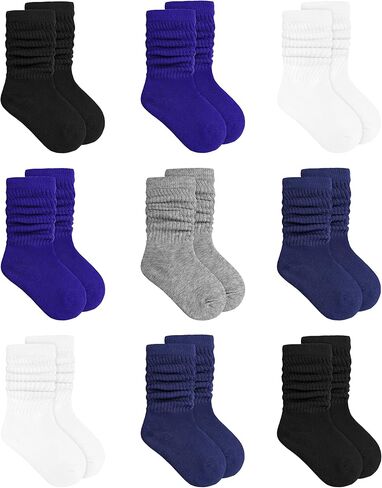 جوارب Auranso Little Girl Slouch Socks حتى الركبة، جوارب قطنية 9 أزواج من الجوارب الطويلة للفتيات in Saudi Arabia
