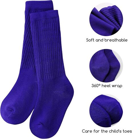 جوارب Auranso Little Girl Slouch Socks حتى الركبة، جوارب قطنية 9 أزواج من الجوارب الطويلة للفتيات in Saudi Arabia